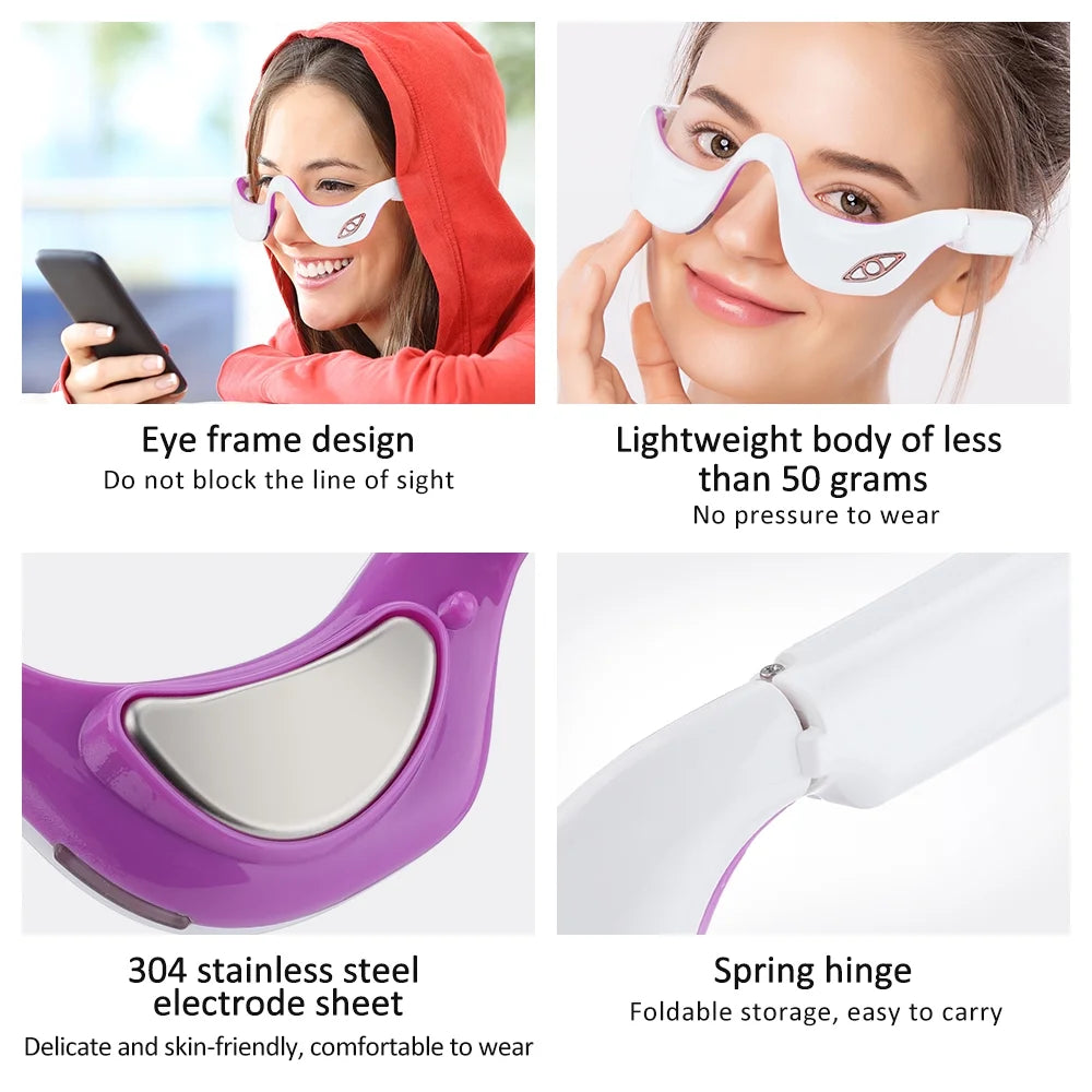 Eye Massager,Smart Vibration Infrared Heating Therapy Electric Eye Beauty Device,Pulse Electrotherapy Micro Current Eye Care Instrument,Relieves Eye Fatigue,Reduces Eye Lines,Usb Charging