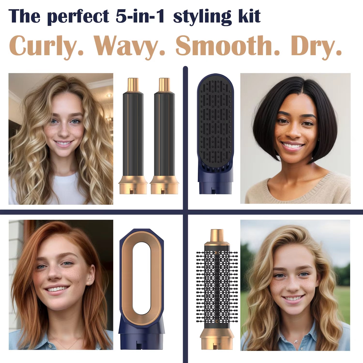 New Hair Dryer Multi Hair Styler 5 In1 Curling Iron Hair Straightener with Hair Brush Hairdryer for Hair Dryer Hair Multi Styler