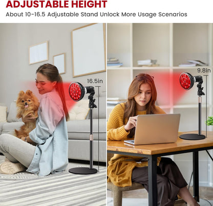 Red Light Therapy Lamp - LED Treatment for Face and Body with Adjustable Stand (10-16.5 inches), Featuring 18 LEDs at 660nm & 850nm Combo