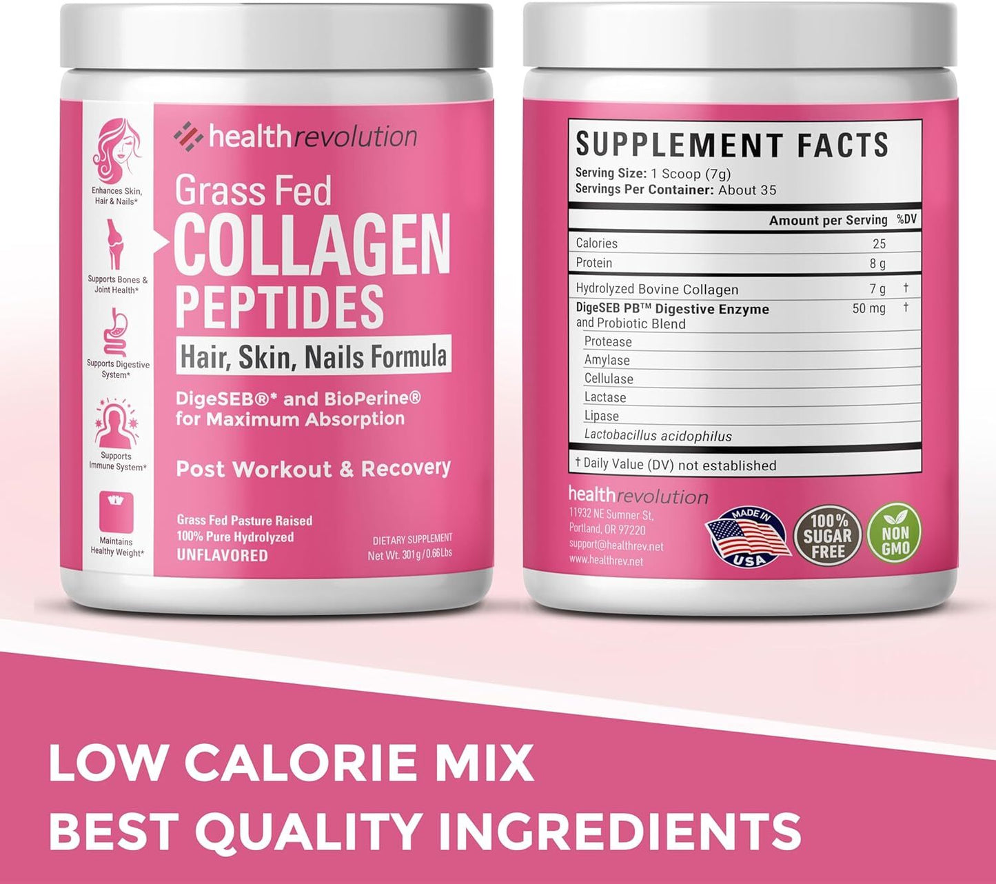 Hydrolyzed Collagen Peptides Powder - Skin, Hair, Nails & Joint Support, Grass-F