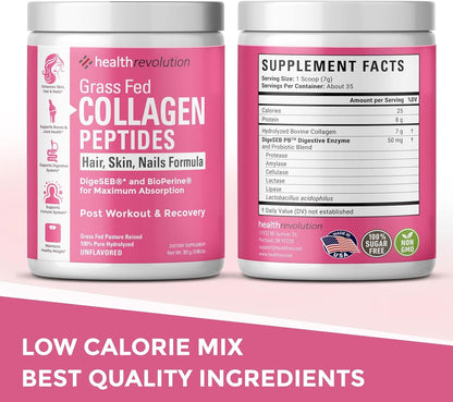 Hydrolyzed Collagen Peptides Powder - Skin, Hair, Nails & Joint Support, Grass-F