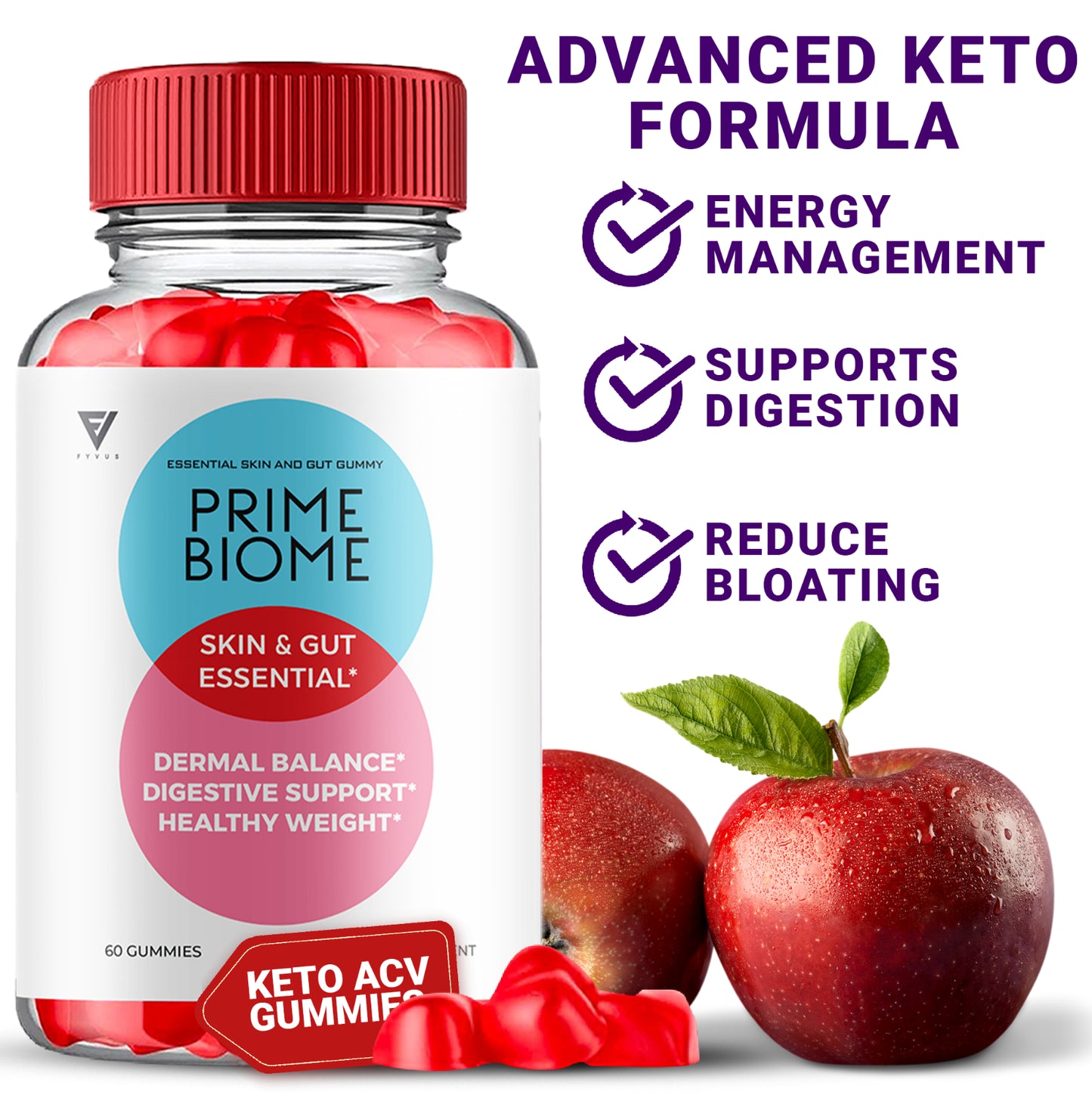 (3 Pack) Prime Biome Gummies Primebiome Probiotic Skin Supplement (180 Gummies)