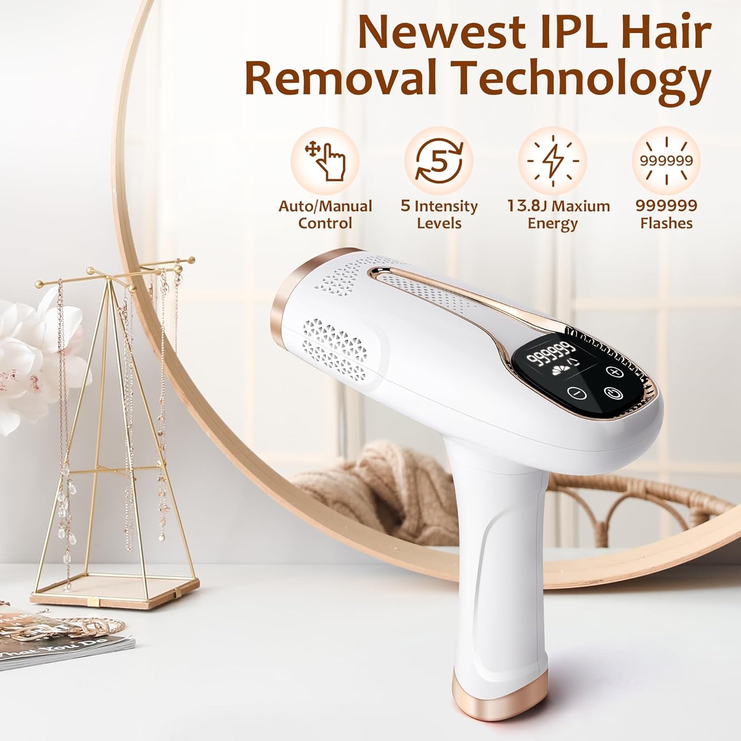 Laser Hair Removal,Hair Removal for Women and Men Permanent At-Home IPL Hair Removal Device Upgraded to 999,999 Flashes Painless Hair Remover for Armpits Legs Arms Bikini Line and Facial Hair Removal