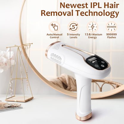 Laser Hair Removal,Hair Removal for Women and Men Permanent At-Home IPL Hair Removal Device Upgraded to 999,999 Flashes Painless Hair Remover for Armpits Legs Arms Bikini Line and Facial Hair Removal