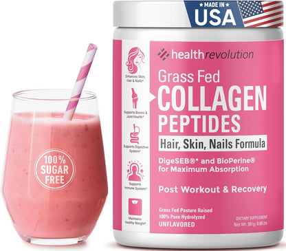 Hydrolyzed Collagen Peptides Powder - Skin, Hair, Nails & Joint Support, Grass-F