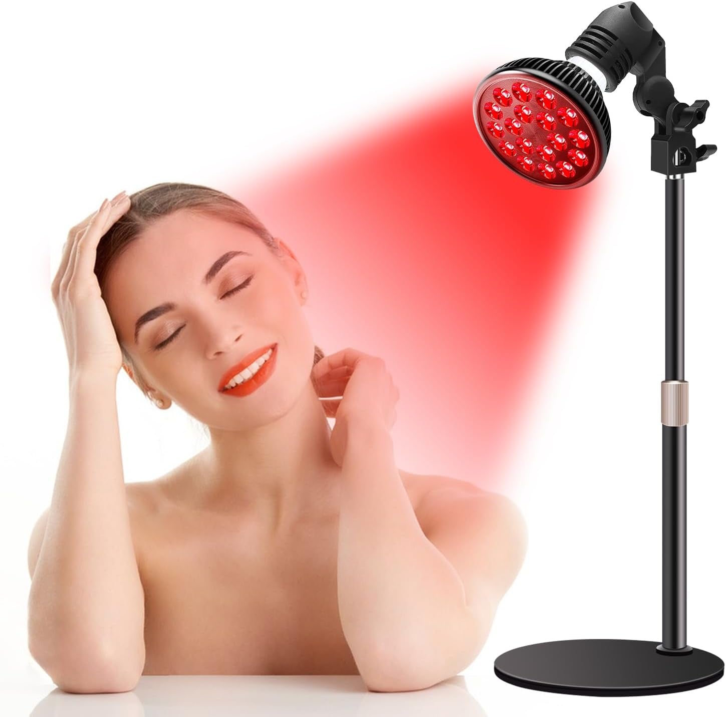 Red Light Therapy Lamp - LED Treatment for Face and Body with Adjustable Stand (10-16.5 inches), Featuring 18 LEDs at 660nm & 850nm Combo