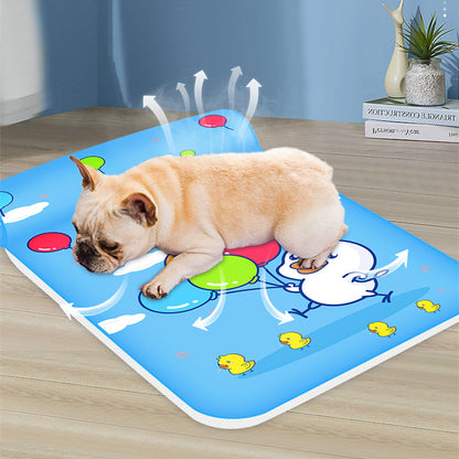 Summer Cooling Dog Mat with Pillow for Dog Cat Breathable Ice Pad Washable Sofa Breathable Print Cooling Pet Dog Bed for Dogs