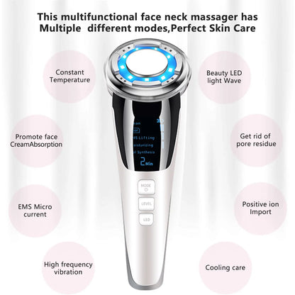 Face Massager Electric, Skin Care Tools Multifunctional Facial Massager anti Aging Skin Tightening Firming for Face Lift Galvanic Facial Machine (White)