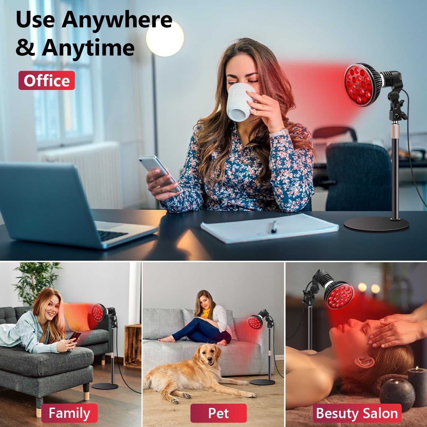 Red Light Therapy Lamp - LED Treatment for Face and Body with Adjustable Stand (10-16.5 inches), Featuring 18 LEDs at 660nm & 850nm Combo