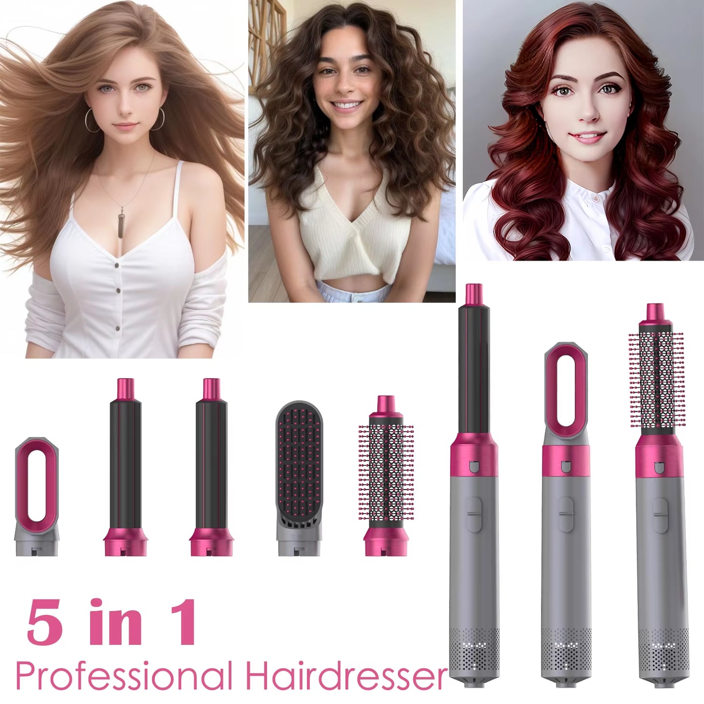 New Hair Dryer Multi Hair Styler 5 In1 Curling Iron Hair Straightener with Hair Brush Hairdryer for Hair Dryer Hair Multi Styler