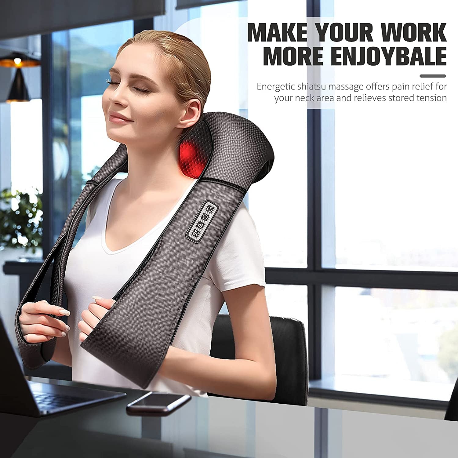 Neck Massager with Heat Gifts for Women, Men, Dad, Mom, Family, Friend, Mothers Day, Fathers Day, Christmas, Shiatsu Kneading Back Massager for Shoulder, Pain Relief, Muscle Soreness