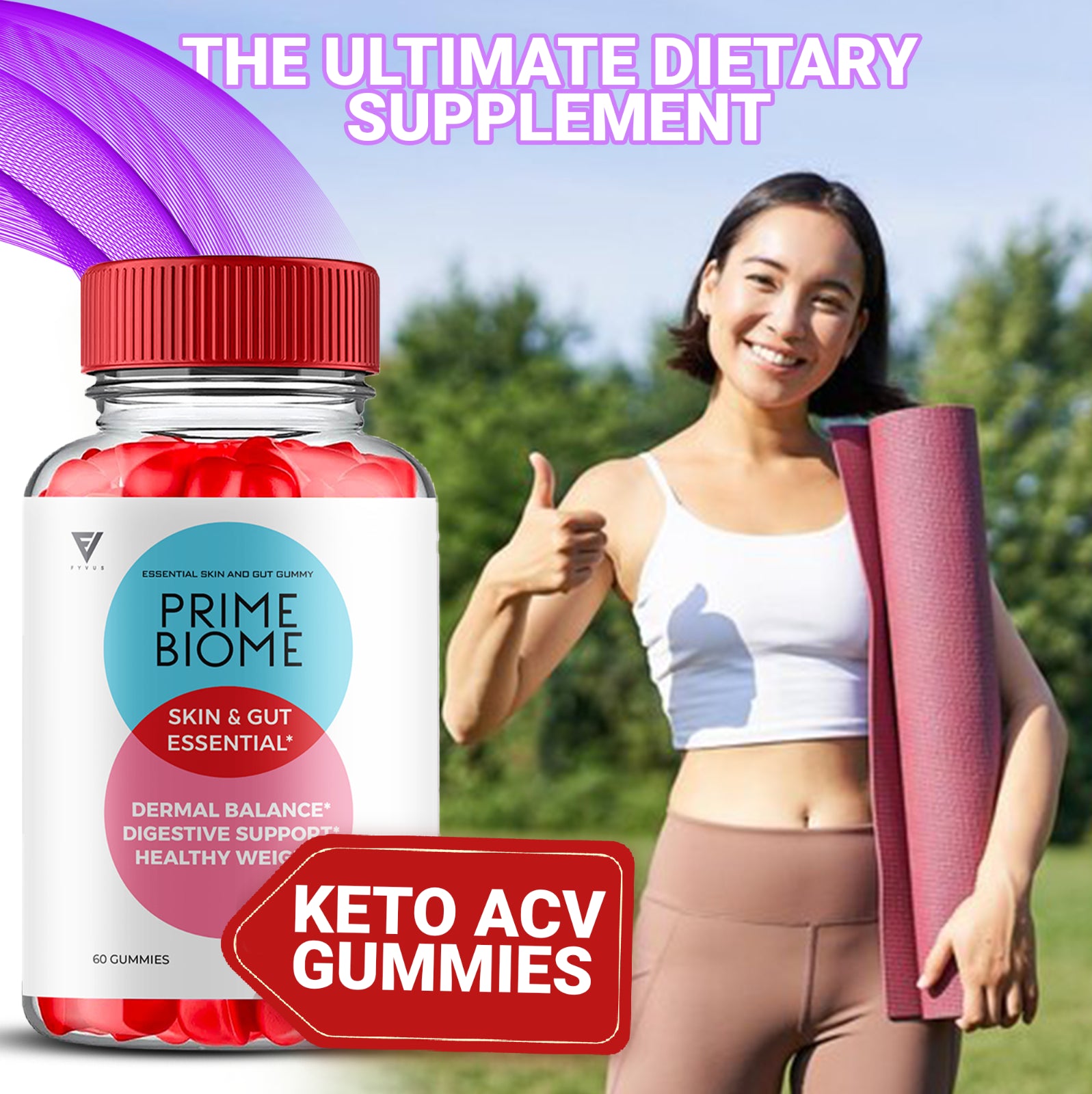 (3 Pack) Prime Biome Gummies Primebiome Probiotic Skin Supplement (180 Gummies)