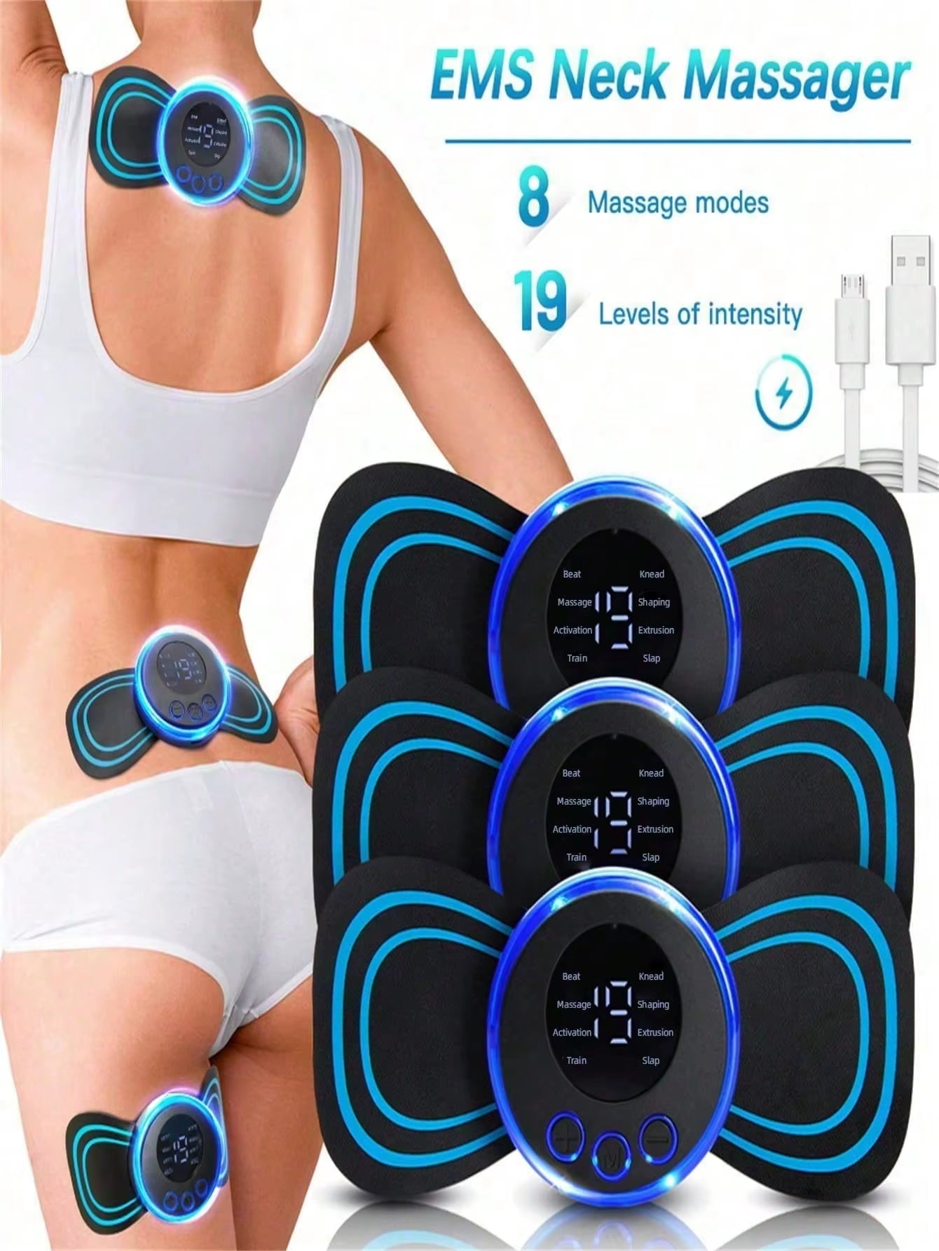 Mini Neck Massager, Electric Massager Sticker, Portable Body Massage Patch for Men, Women, Shoulder, Arms, Leg