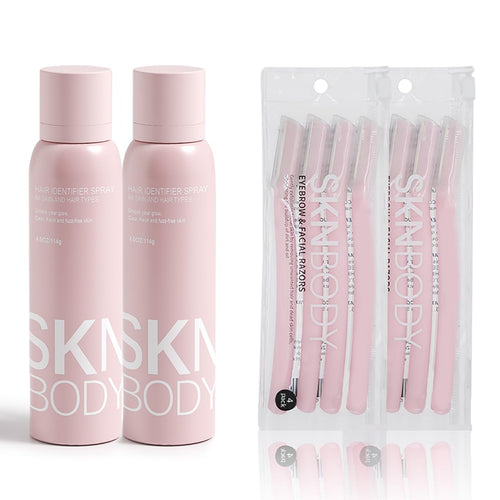 Hair Identifier Spray with Dermaplaner Set 2 Pack, Facial Hair Removal Kit with 4 Razors for Face Shaving and Dermaplaning