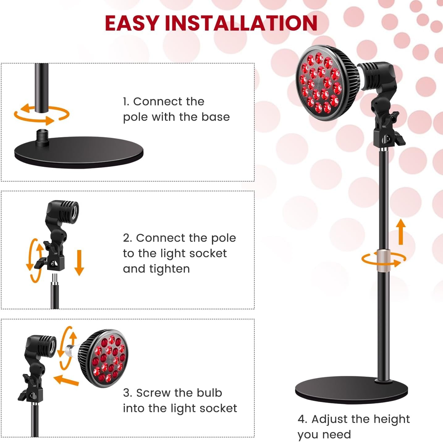 Red Light Therapy Lamp - LED Treatment for Face and Body with Adjustable Stand (10-16.5 inches), Featuring 18 LEDs at 660nm & 850nm Combo