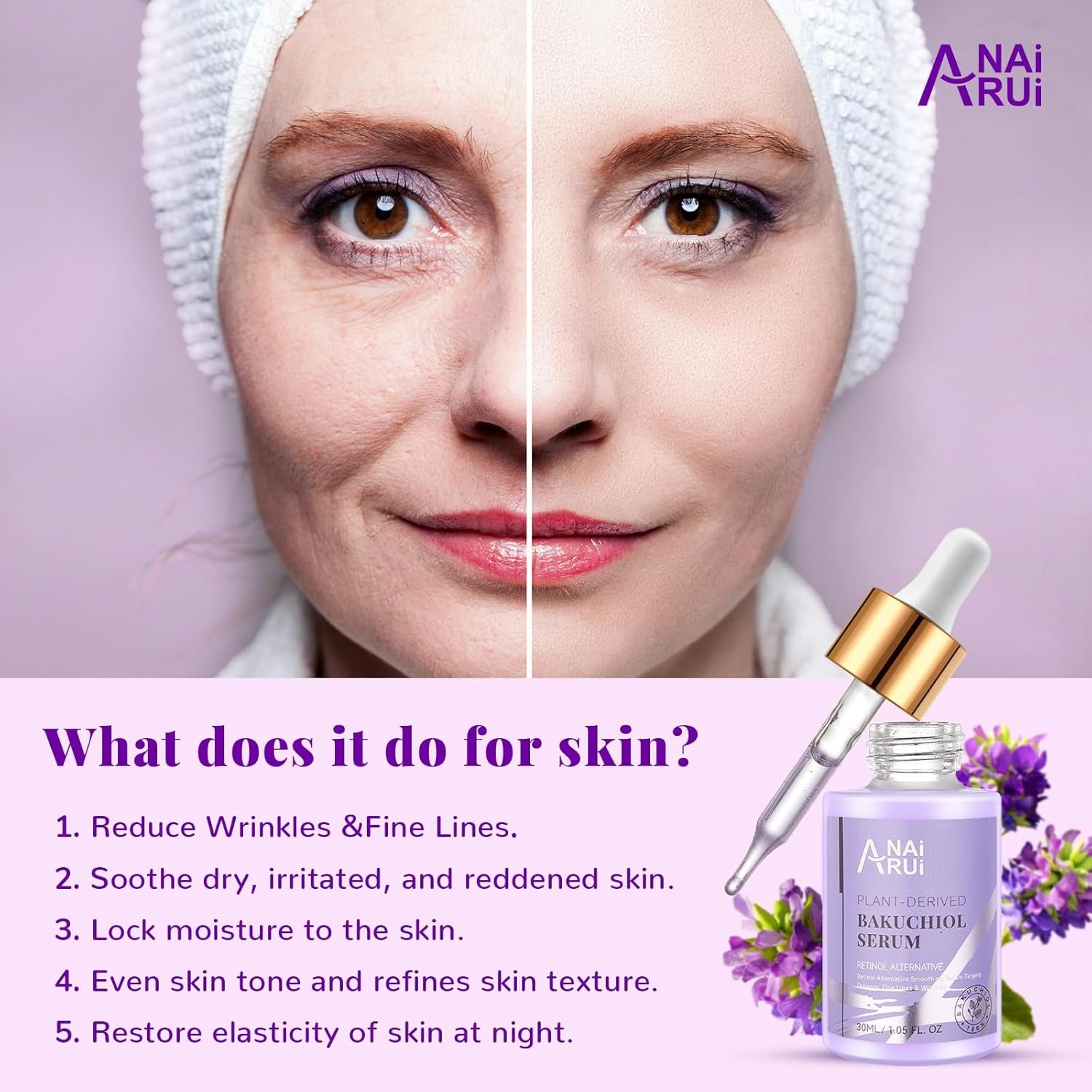 Bakuchiol Face Serum for Face, Bakuchiol Retinol Alternative Serum,Smoothing Face Serum with Hyaluronic Acid & Peptide Sensitive Skin Serum, anti Aging & Wrinkle Serum, 1Fl.Oz