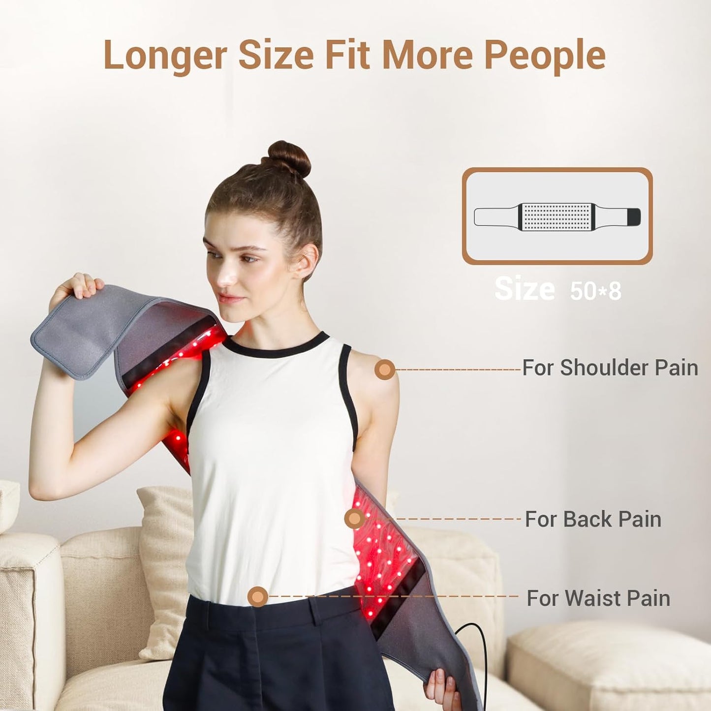 Infrared Red Light Therapy Belt with 126 LEDs, 660nm & 850nm, 22W Light Wrap with Timer for Targeted Pain Relief in Back, Waist, Belly, and Joints (Corded)