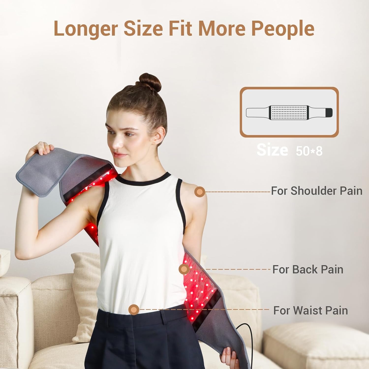 Infrared Red Light Therapy Belt with 126 LEDs, 660nm & 850nm, 22W Light Wrap with Timer for Targeted Pain Relief in Back, Waist, Belly, and Joints (Corded)