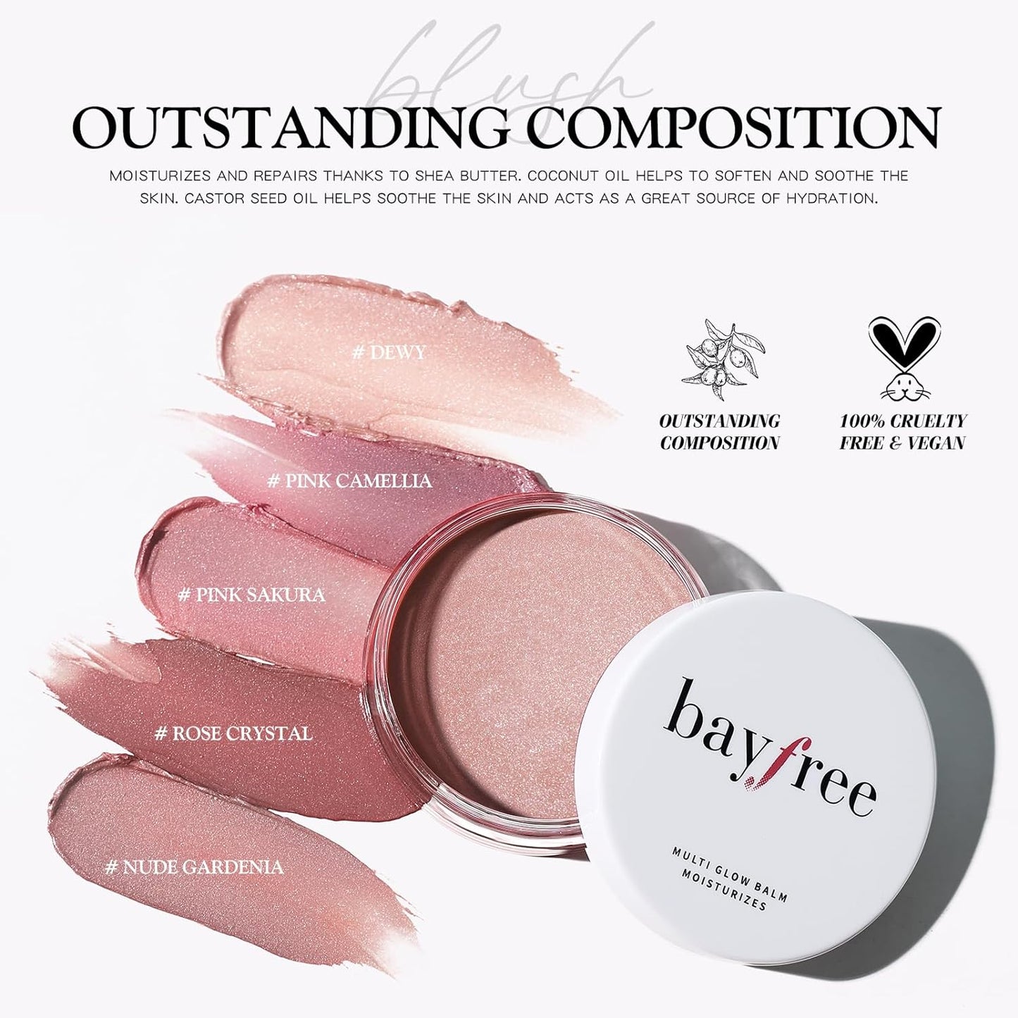 Mulit Glow Balm Face Makeup - Cream Blush, Radiant Finish, Vegan, Nude Gardenia