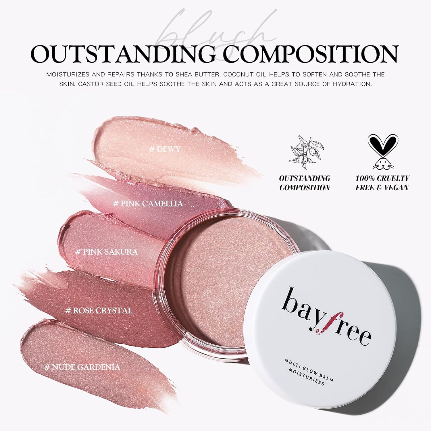 Mulit Glow Balm Face Makeup - Cream Blush, Radiant Finish, Vegan, Nude Gardenia