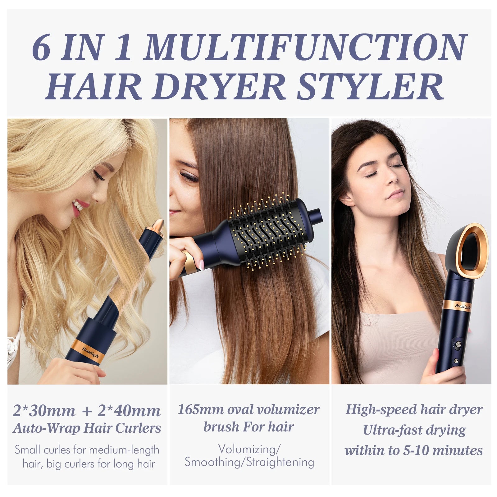 6-In-1 Multi-Styler, Negative Ion Hair Dryer Air Hair Wrap, Powerful Hair Dryer Brush & Multi-Styler with Auto-Wrap Curlers
