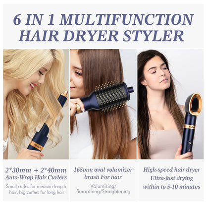 6-In-1 Multi-Styler, Negative Ion Hair Dryer Air Hair Wrap, Powerful Hair Dryer Brush & Multi-Styler with Auto-Wrap Curlers