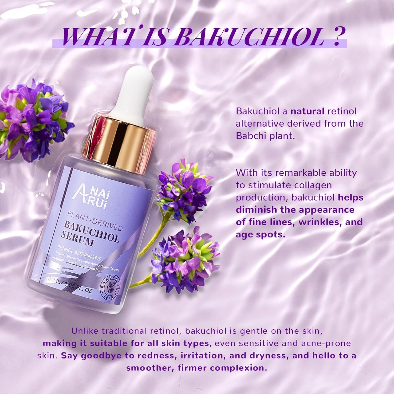 Bakuchiol Face Serum for Face, Bakuchiol Retinol Alternative Serum,Smoothing Face Serum with Hyaluronic Acid & Peptide Sensitive Skin Serum, anti Aging & Wrinkle Serum, 1Fl.Oz