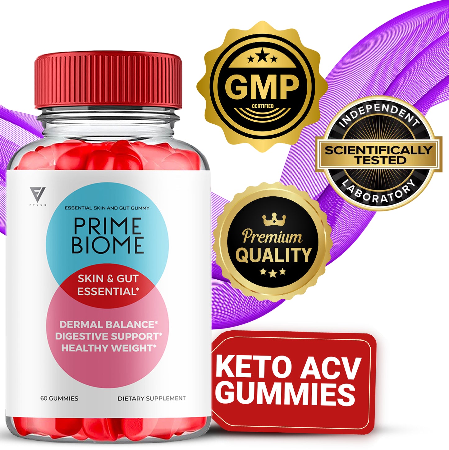 (3 Pack) Prime Biome Gummies Primebiome Probiotic Skin Supplement (180 Gummies)