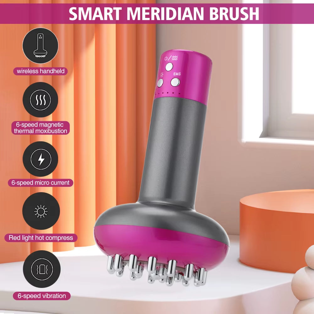 Electric Meridian Brush Body Massager Vibrate Gua Sha Microcurrent Hot Compress Scraping Lymphatic Drainage Machine Fat Burner