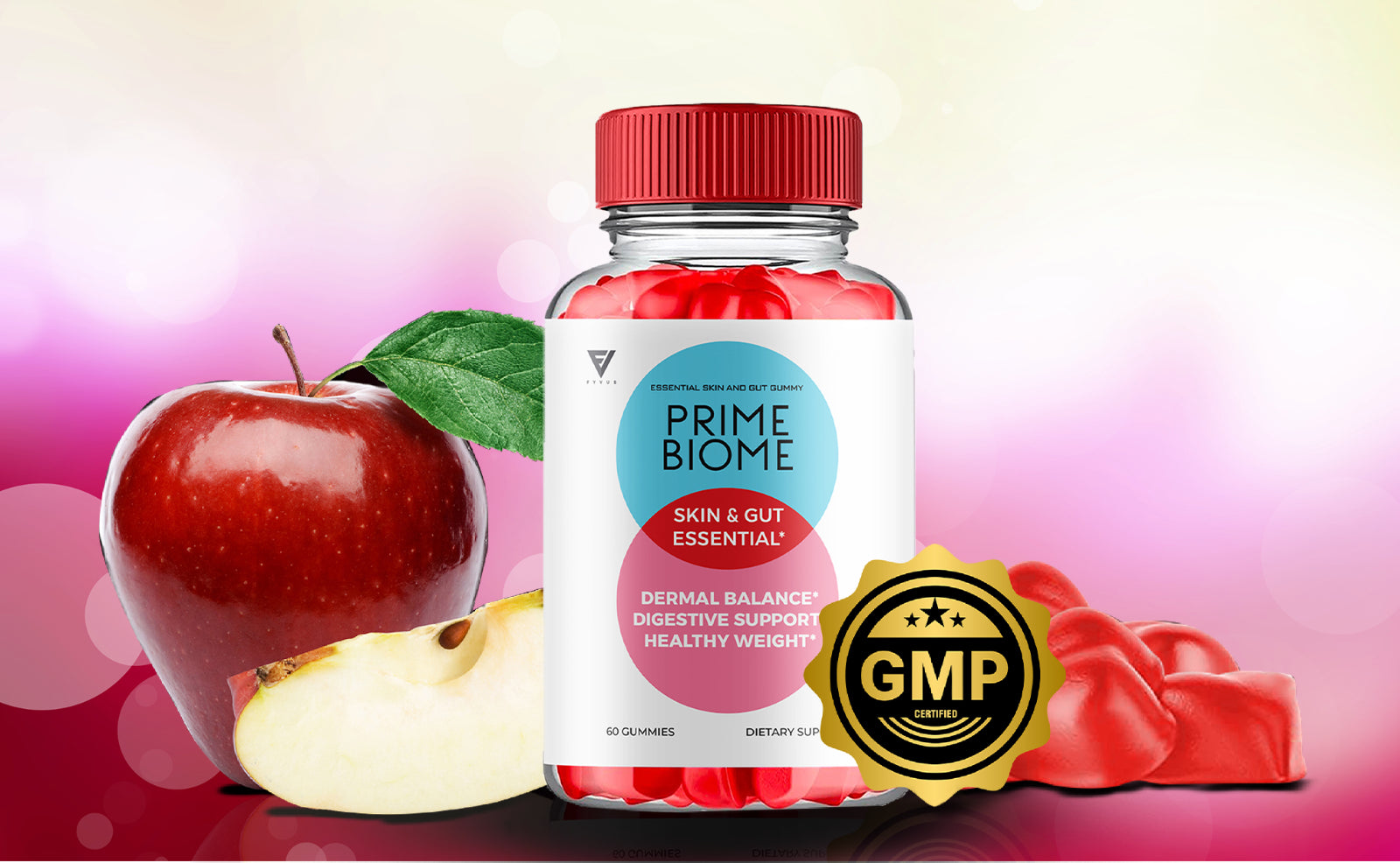 (3 Pack) Prime Biome Gummies Primebiome Probiotic Skin Supplement (180 Gummies)