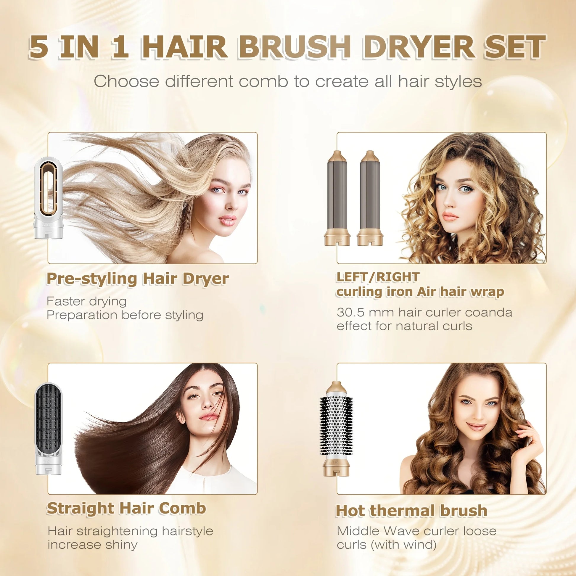 5-In-1 Hot Air Brush &Auto Curler for Curly Hair-Fast Drying ,Frizz Control,Volumizing Styler