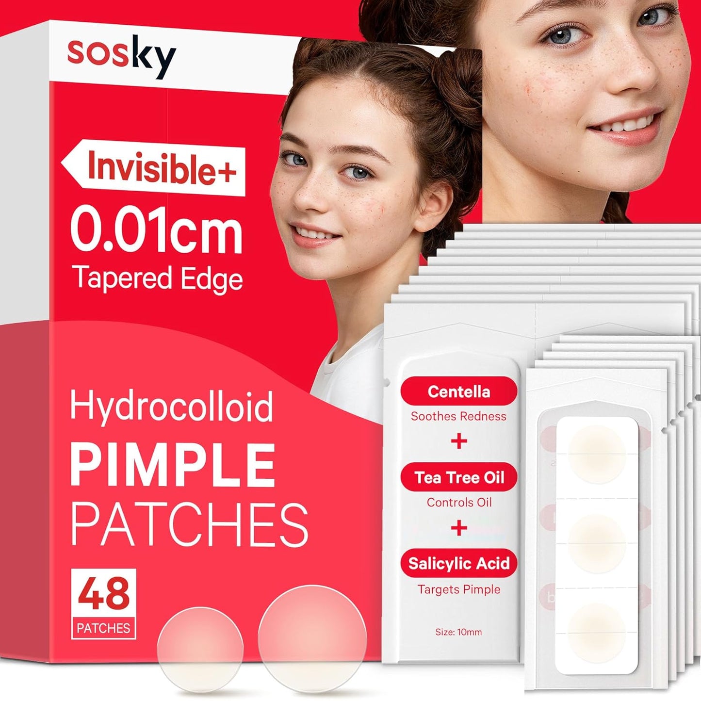 Pimple Patches for Face, Invisible Hydrocolloid Acne Patches, HSA Store Eligible Items, Zit Sticker for Face and Skin, Pimple Sticker for Covering Zits, Blemishes with Salicylic Acid 48 Count