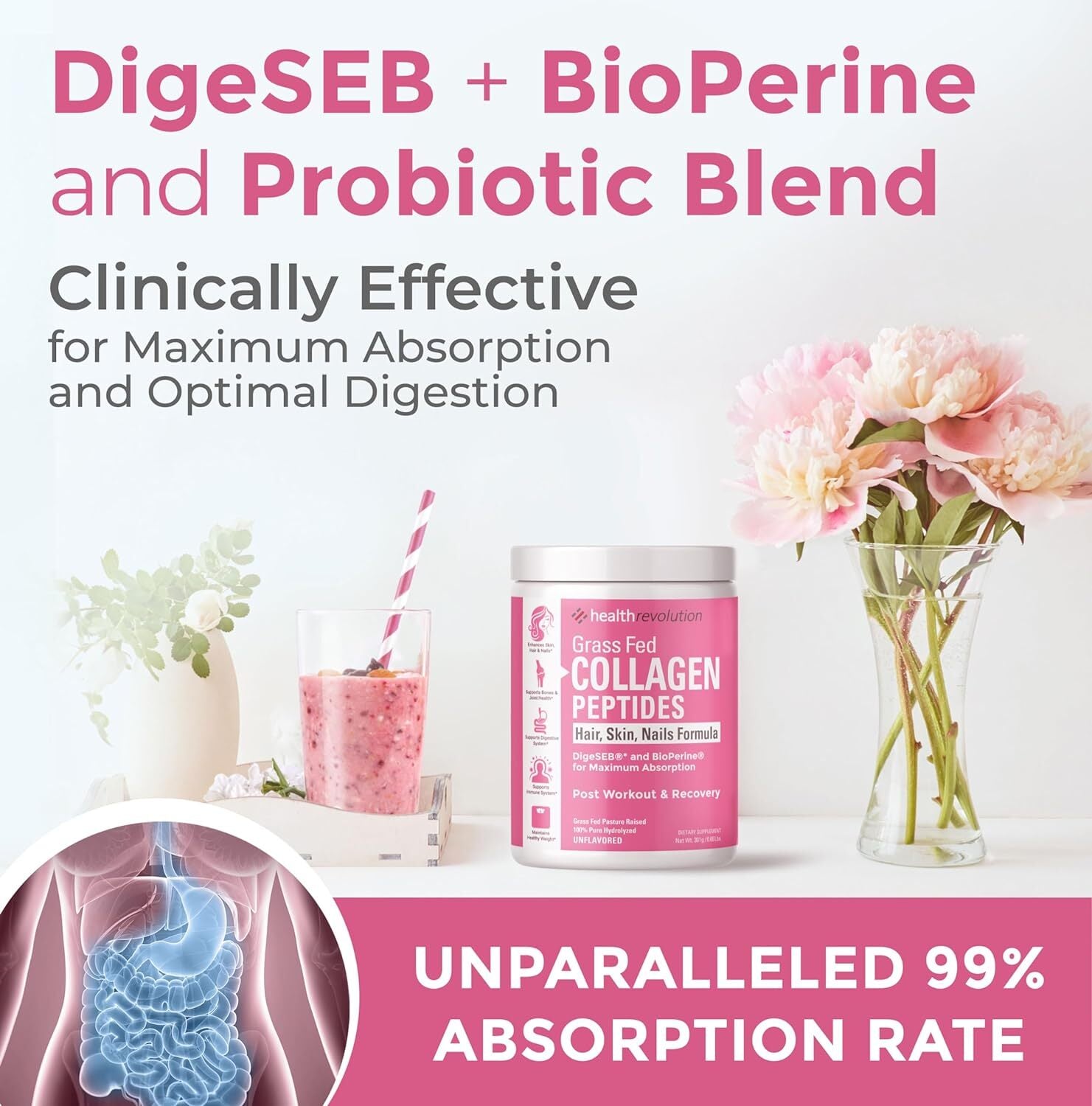 Hydrolyzed Collagen Peptides Powder - Skin, Hair, Nails & Joint Support, Grass-F