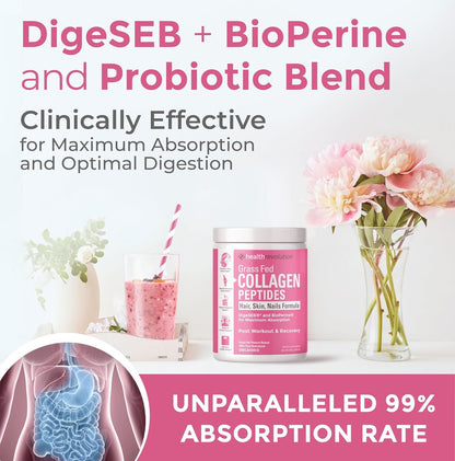 Hydrolyzed Collagen Peptides Powder - Skin, Hair, Nails & Joint Support, Grass-F