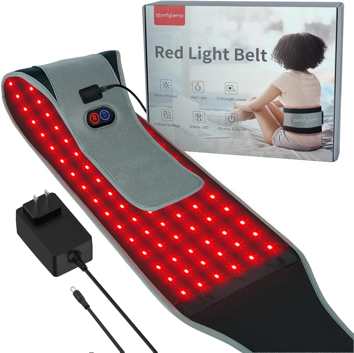 Infrared Red Light Therapy Belt with 126 LEDs, 660nm & 850nm, 22W Light Wrap with Timer for Targeted Pain Relief in Back, Waist, Belly, and Joints (Corded)