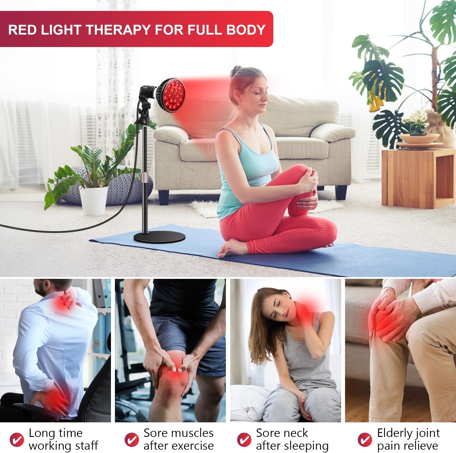 Red Light Therapy Lamp - LED Treatment for Face and Body with Adjustable Stand (10-16.5 inches), Featuring 18 LEDs at 660nm & 850nm Combo